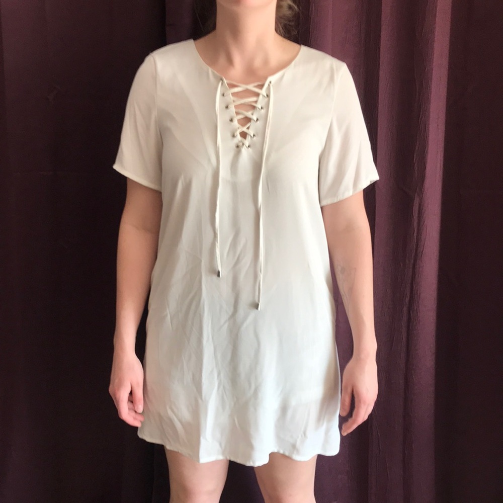 White shift dress with pockets